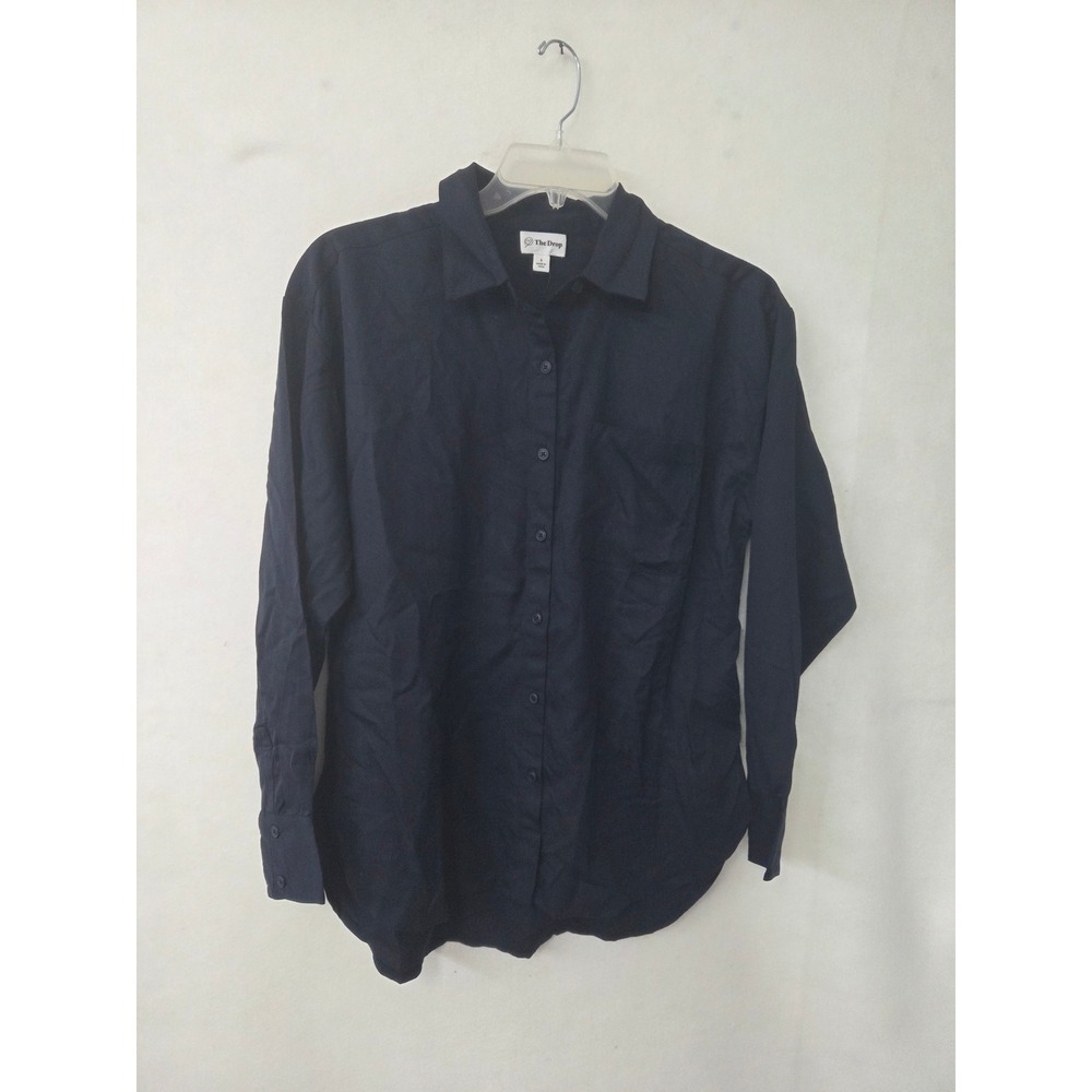 The Drop Button Up Shirt Womens Small Navy Blue Tencel Oversized Long Sleeve